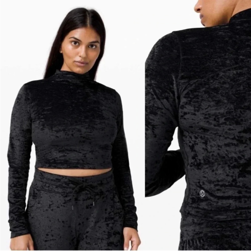 Lululemon All Aligned Mock Neck Long Sleeve Black Velvet Cropped Top Size 4